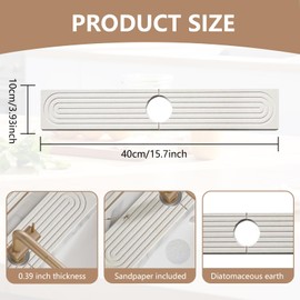 Ninnyi Kitchen Sink Splash Guard, High Absorbent Diatomite Fast Drying Stone Faucet Mat for Kitchen Sink & Bathroom Counter (40 x 10cm)