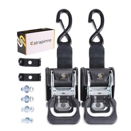 Strapinno 2PCS Retractable Ratchet Straps (1 7/8 in x 4 ft) Heavy Duty Transom Tie Downs for Boat, PWC Trailer - Extra Mounting Brackets & Bolt Set,Safety Latch S-Hook,Break Strength 2,600LBS/1,180KG