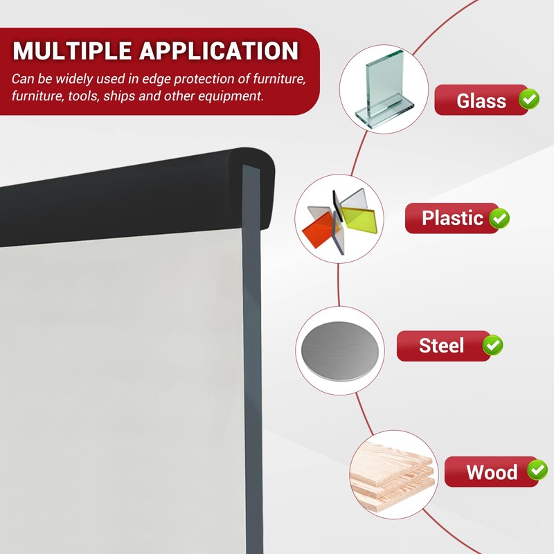 Rubber Edge Trim, 5/16" Self Adhesive Flexible U Channel Edge