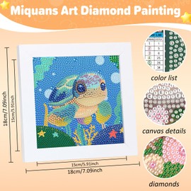 Miquans Art Children's DIY Diamond Painting, Turtle Diamond Painting Children, Diamond Painting Pictures Children from 8 10 Girls, Diamond Painting Kids with Frame 18 x 18 cm