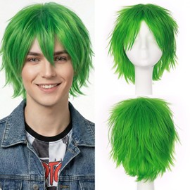 S-noilite Unisex Short Straight Cosplay Wig Anime Costume Hair Tail Full Wigs for Women Men Male Halloween Fancy Party,Green