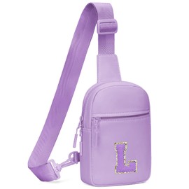 KKXIU Gifts for 6 7 8 9 10 11 12 Year Old Girls Initial Sling Bag Trendy Crossbody Fanny Pack for Teens, Purple, Large, L