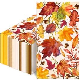 100 Count Fall Maple Leaves Bathroom Disposable Hand Paper Towels, 3-Ply Thanksgiving Guest Napkins for Autumn Decor, Dinner & Powder Room Decorating