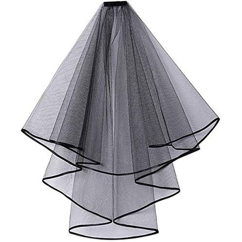 METEMEI White Double Ribbon Edge Center Cascade Bridal Wedding Veil