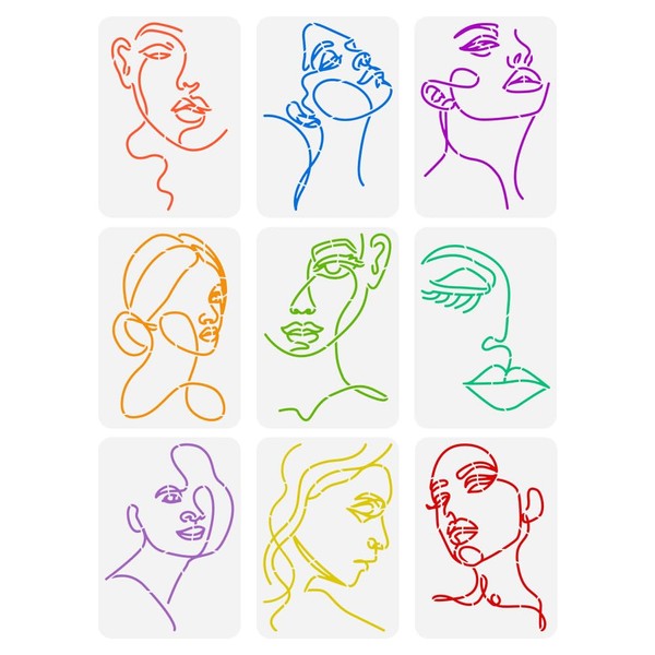 FINGERINSPIRE 9PCS Lady Line Art Painting Stencil 8.3x11.7 inch Woman