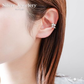 Adelina Style Fake Earrings, Non-Hole Earrings, Silver, Ear Cuff, Popular, Ear Clip, S925, Sterling Silver, 1 Pair, Men's, Women's, Just Pinch Easy, Hypoallergenic, Cubic Zirconia, Cubic Zirconia