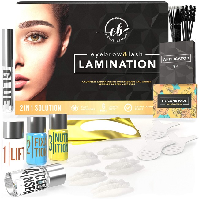 Elevate the Beauty Eyebrow And Lash Lamination Kit | DIY Perm For Lashes and Brows | Professional Lift For Trendy Fuller Brow Look And Curled Lashes | Eyebrow Brush And Eyelash Micro Brushes Added