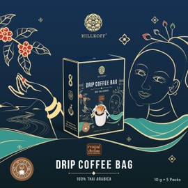 Hillkoff Drip Coffee Bags, Wine Process Premium 100% Arabica from Northern Thailand, Single Serve, Pour Over Filter Bag, 5 serves each box, Bags Filter for Travel Camping.