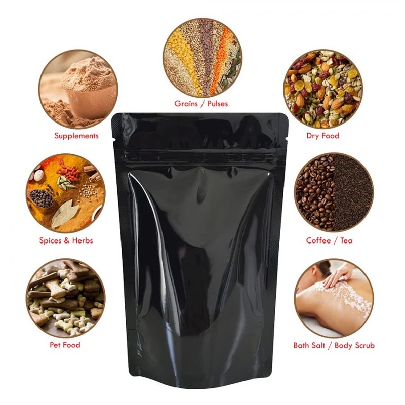 Rightpak Stand Up Pouches 100 Pieces 13cm x 21cm, Black