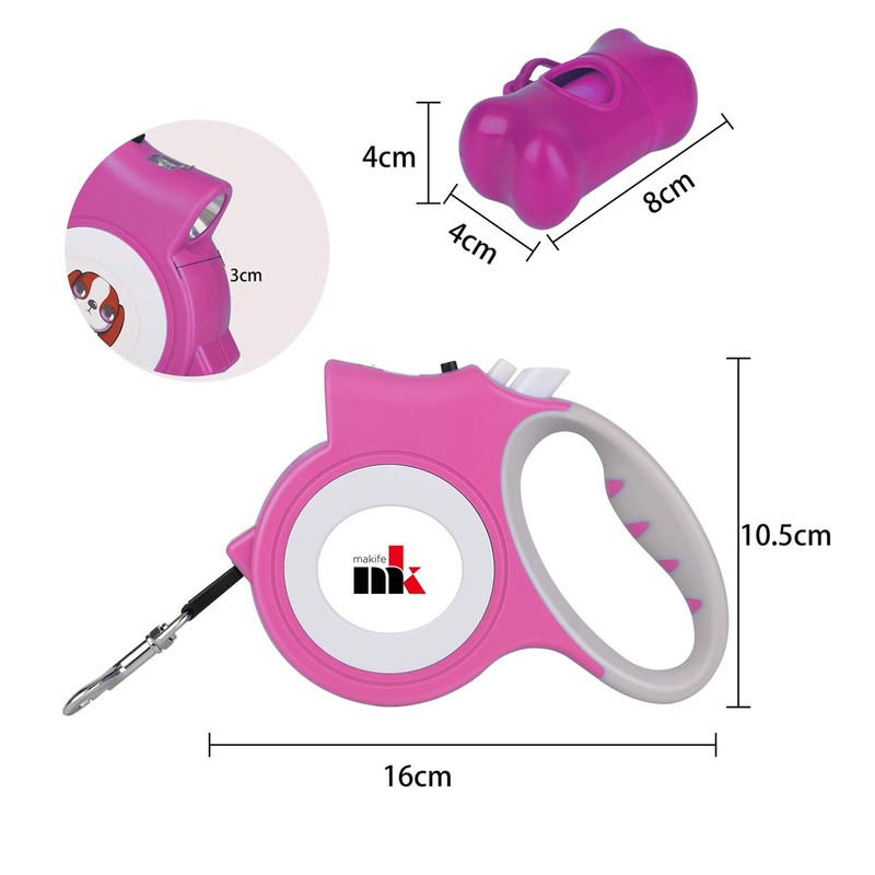 Retractable Dog Leash with LED Light Makife 5m Extendable Dog
