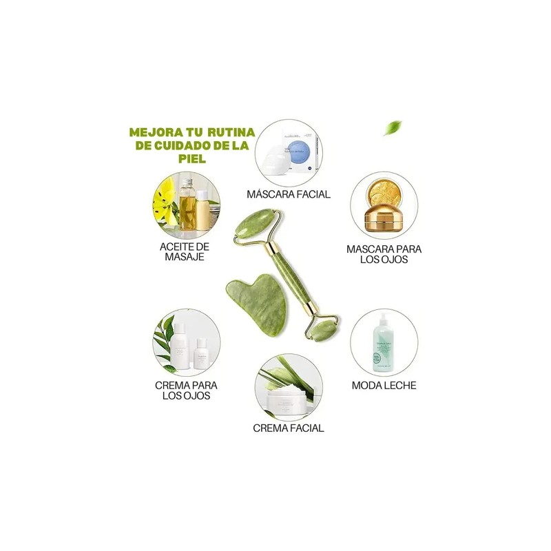 Kit Rodillo Y Piedra Gua Sha De Jade Masajeadora