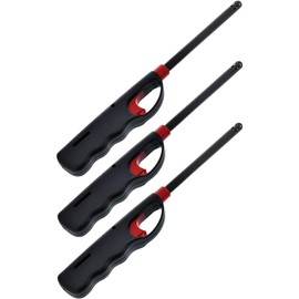 Fuel Included Handi BBQ Grill Click Flame Long Stem Lighter - Refillable Butane Gas Candle Fireplace Kitchen Stove Wind Resistant, Red (3)