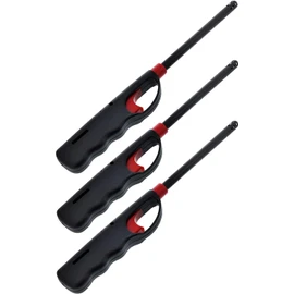 Fuel Included Handi BBQ Grill Click Flame Long Stem Lighter - Refillable Butane Gas Candle Fireplace Kitchen Stove Wind Resistant, Red (3)