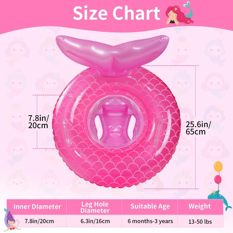 Baby Pool Float,Mermaid Inflatable Swimming Float Ring with Seat Handle,Infant