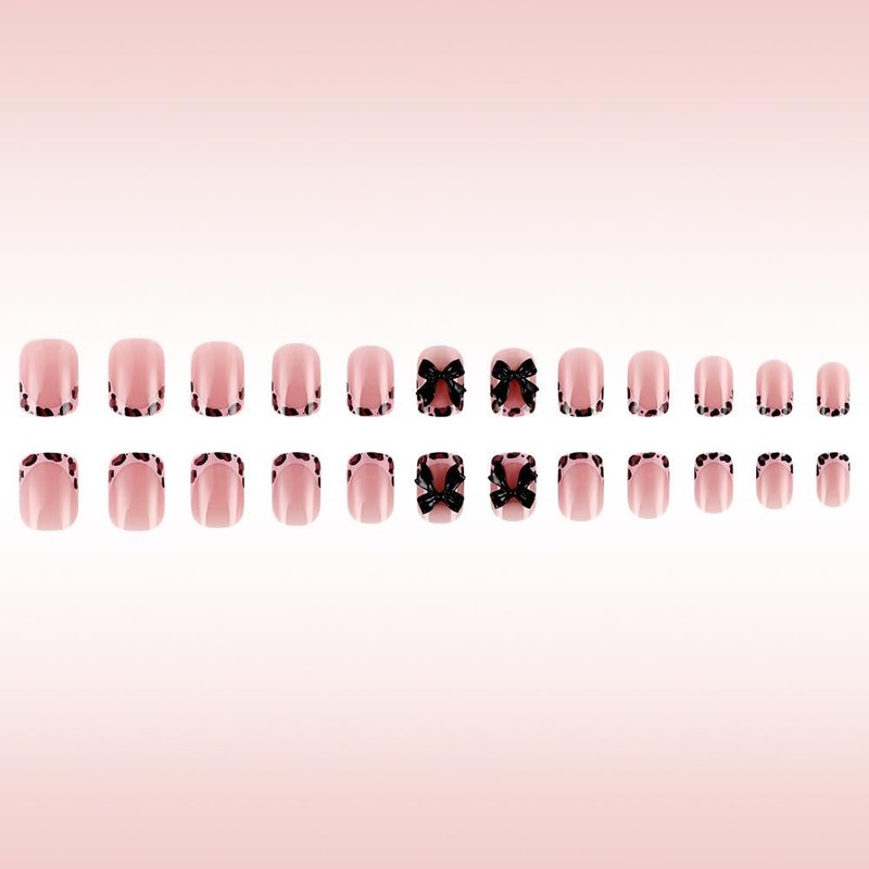 Yamobi Pack of 24 Leopard Print French Tip Press-on Nails,