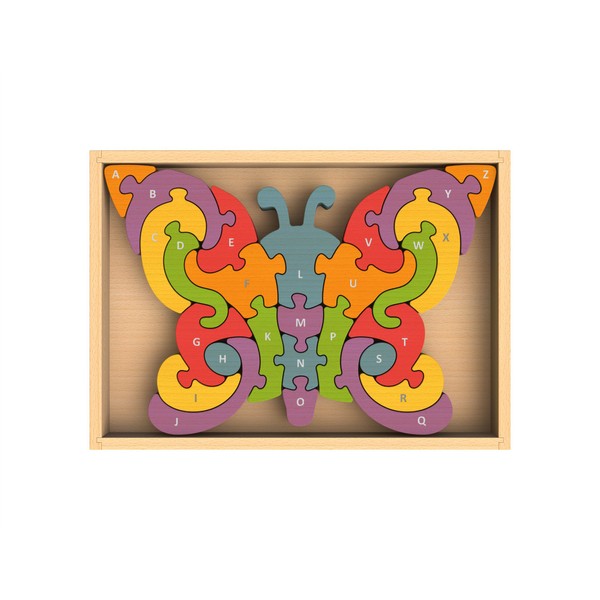 BeginAgain Butterfly A to Z Puzzle - Educational Wooden Alphabet Puzzle - Kids 2 and Up
