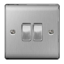 BG Nexus NBS Range Brushed Steel Switches & Sockets - Full Range of Matching Items (2 Gang, 2 Way Light Switch)