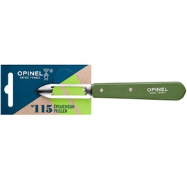 OPINEL Essential No.115 Peeler, Hornbeam Wood Handles, Made in France (Dark Green)