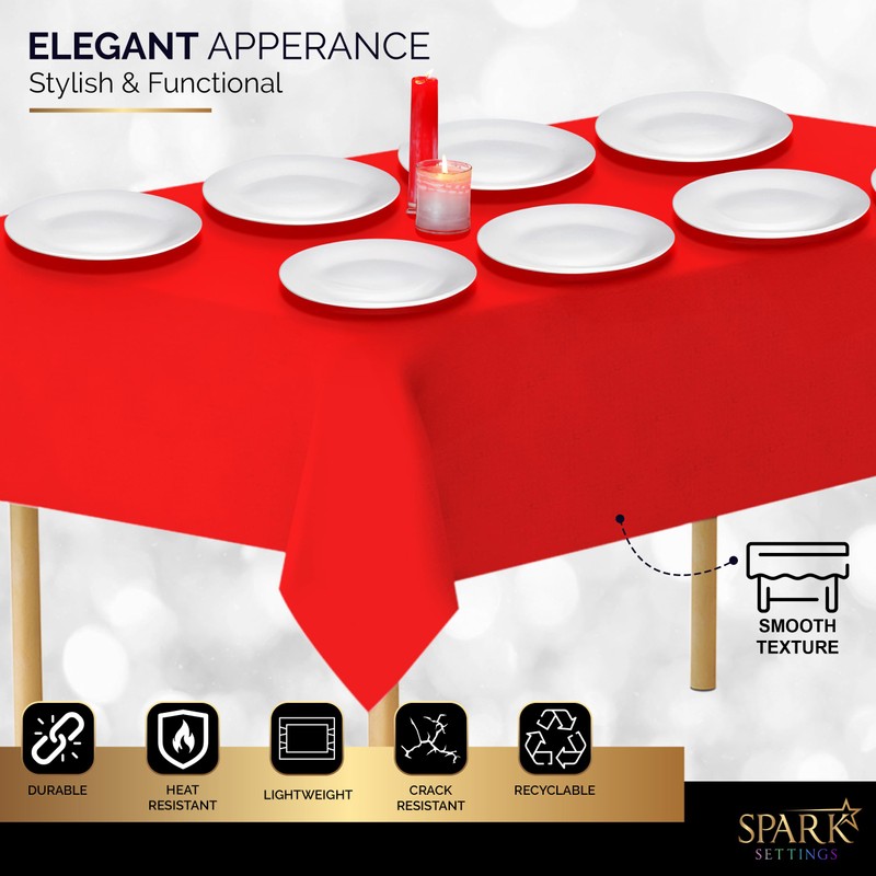 Amcrate Rectangular Plastic Red Reusable Tablecloth Cover - Ideal for
