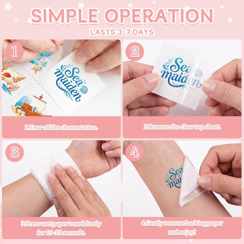 CHARLENT Pack of 108 Glitter Princess Temporary Tattoos for Girls