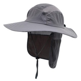 Home Prefer Adult UPF 50+ Sun Protection Cap Wide Brim Fishing Hat with Neck Flap Dark Gray