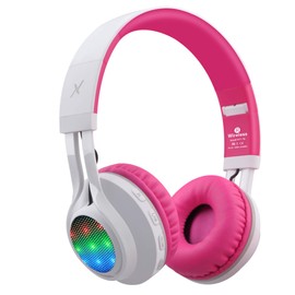 Riwbox WT-7S Bluetooth Headphones Light Up, Foldable Stero Wireless Headset with Microphone and Volume Control for PC/Tablet/TV/Travel (Pink)