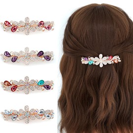 yangzerang Rhinestone Flower Hair Clip Pin Crystal Hair Barrettes Sparkly French Barrettes Pin Makeup Hair Clips Glitter Hair Clips Accessories for Women Girl