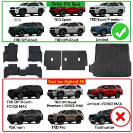 Floor Mats for 2025 Toyota 4Runner Gas（Non Hybrid EV & i-Force MAX） 5-Seater with Trunk Mat, 6PC TPE All-Weather Set - Scanned Floor+Cargo+Seatback Mats, Non-Slip Odorless Fit Accessories