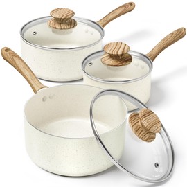 MICHELANGELO Saucepan Set, Nonstick Sauce Pans with Granite Coatings, Stone Sauce Pan with Lids, Nonstick Pot Sets, Sauce Pots 3 Piece, 1Qt & 2Qt & 3Qt