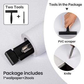 practicalWs White Wallpaper Peel and Stick with Tools, White Wall Paper Roll Self-Adhesive and Waterproof, Thickened Solid Color White Contact Paper for Cabinets Countertop 17.7'' x 118.1''