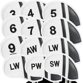 Golf Club Covers Irons Leather Value 12 Pcs, Golf Headcovers with Number Print for Iron Clubs Covers Protected Golfer Accessory Portable (Beige)