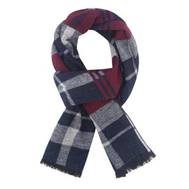 DiaryLook Men's Autumn Cotton Checked Scarf Winter Boys Warm Long Scarf with Luxurious, Plaid-Burgundy