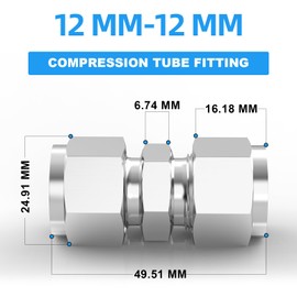 ERGAOBOY 2 Pcs 12mm OD x 12mm OD 304 Stainless Steel Compression Tube Union Connector, Heay Duty SUS 304 Compression Fitting