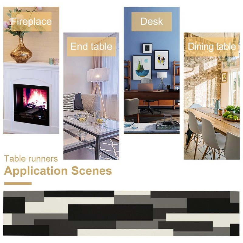 Black Grey Table Runner White Gray Modern Abstract Geometric Kitchen
