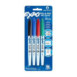 EXPO Expo Vis-a-Vis Wet-Erase Marker, Fine Point, 4-Color Set (SAN16074)