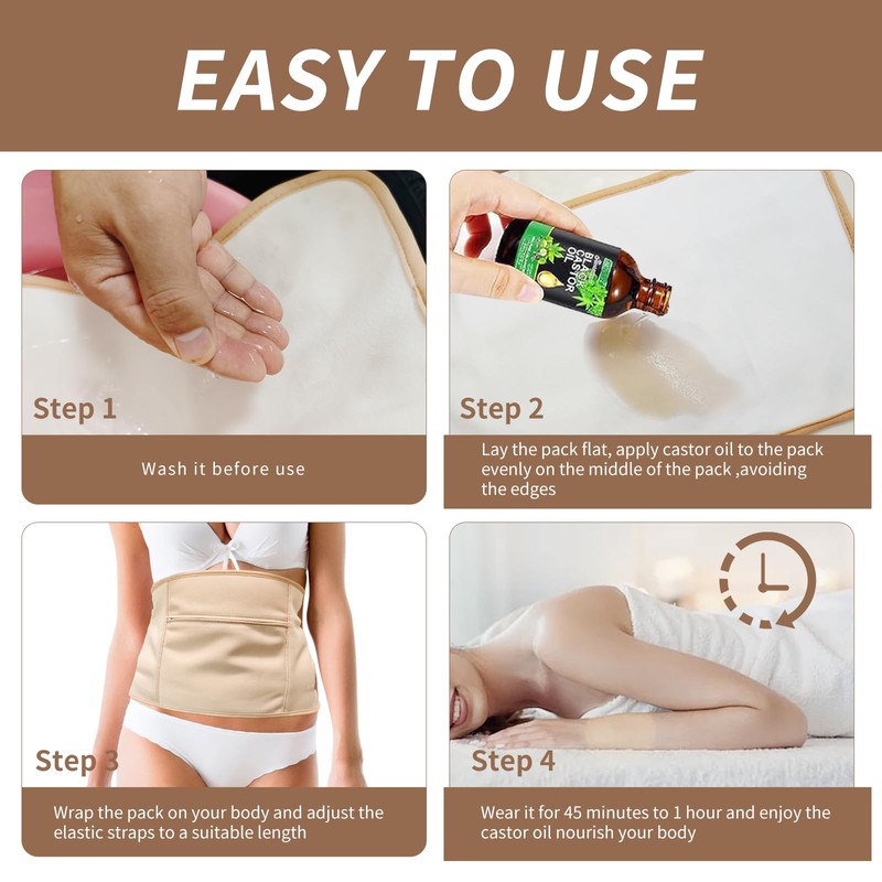 Castor Oil Pack Wrap, 3 Pcs Reusable Organic Cotton Pack