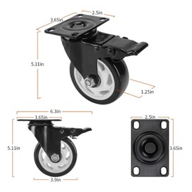 4 Inch Caster Wheels Set of 4, 1500lbs Heavy Duty Industrial Casters with Brakes, Dual Locking Top Plate Caster Rubber Wheel for Moving Furniture and Workbench (Free Screws and Spanner)