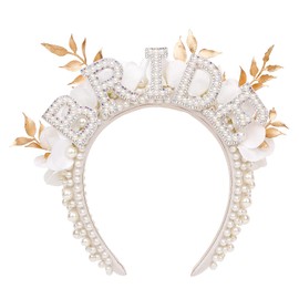 AMCAMI Pearl Bridal Flower Headband Bachelorette Party Favors Bachelorette Party Accessories Bride To Be Wedding Hair Accessories Wedding Hair Pieces for Brides Pearl Flower Headbands for Women