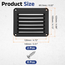 sourcing map Louvered Vent, 2Pcs 5.5"x4.84" - Nylon Boat Marine Square Air Vent, Flush Ventilation Grille with Screws, Louvered Ventilator Grill Cover for Caravan Marine Boat Yacht (Black)