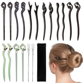 18Pcs Wooden Hair Sticks, 9 Styles Wooden Hairpin with Storage Bag, Vintage Wood Hair Fork Chinese Hair Stick Wood Hair Chopsticks Japanese Hair Chopstick for Women Medium Long Hair