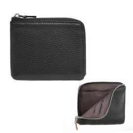 imeetu Mini Wallet, Thin, L-Shaped Zipper, Genuine Leather, Large Capacity, Coin Purse, Thin, Lightweight, Slim, Compact, Travel Wallet, Simple, Casual Mini Pouch, Black