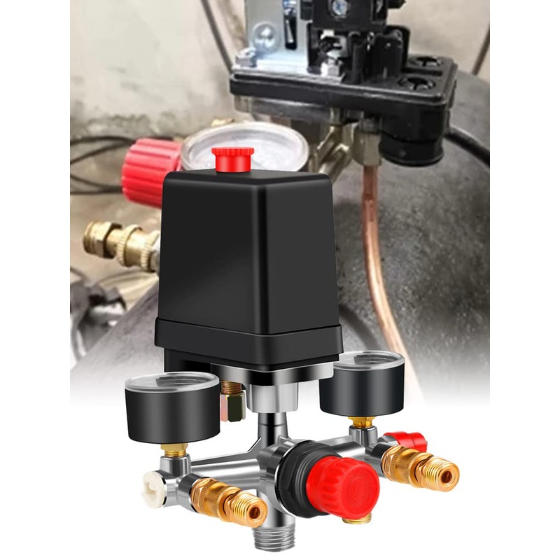 90-120PSI Air Compressor Pressure Switch Manifold Regulator Gauges Air Compressor