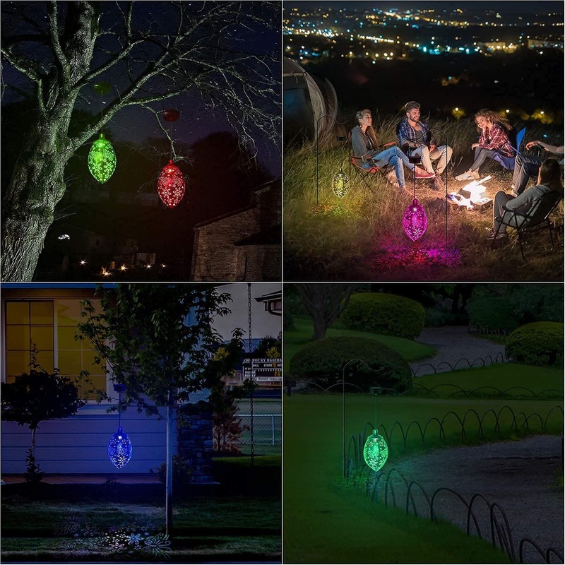 Iron Hollow Water Drop Lamp Solar LED Lantern Garland Garden
