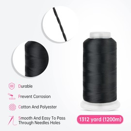 Beauty7 Hair Sewing Weaving Needles Thread Kit Polyester Thread 1200m for Hair Extensions Thread Kit with 3 Curved Needles Hair Extensions Thread Set for Sewing Wig Hair Extension Sewing Tools Black