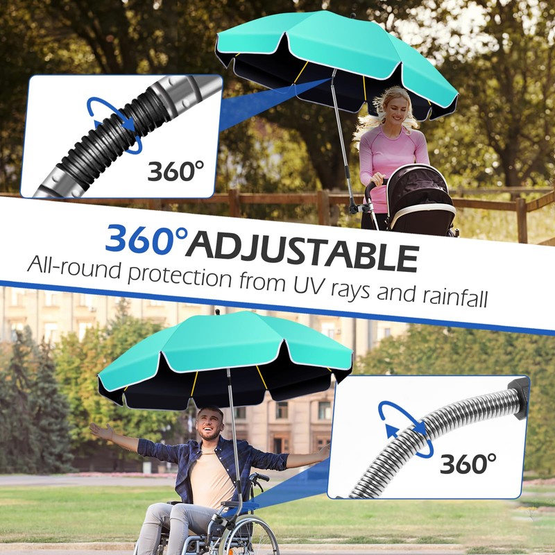 QTREE intelligence 48.8 inch Large Beach Umbrella with Clamp Sun