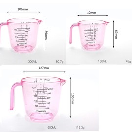 Plastic Measuring Cup Set, Kitchen Cooking and Baking Seasoning Liquid Measuring Cup, Multiple Scale Identification, with Handle and Triangle Mouth, 150ml, 300ml, 600ml, 3-piece Set (Pink)