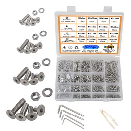 huruirui M2 M3 M4 M5 Nuts and Bolts Washers Assorted Set,1065pcs Hex Socket Head Cap Screws 304 Stainless Steel Bolts and Nuts Kit, Thread Machine Hex Bolt Set Fastener Repair Tools Assortment Kit
