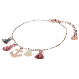 styleBREAKER 05040166 Women's Stainless Steel Bracelet with Anchor Charm and Tassels, Anchor Chain, Jewellery, Stainless Steel