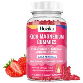 Magnesium Gummies for Kids - Magnesium Citrate + Vitamin B6 & D3 - Great Tasting Kids Magnesium Calm Gummies for Nerve Bone and Muscle Health for Kids Wellness, Vegan Strawberry Flavor 60 Count