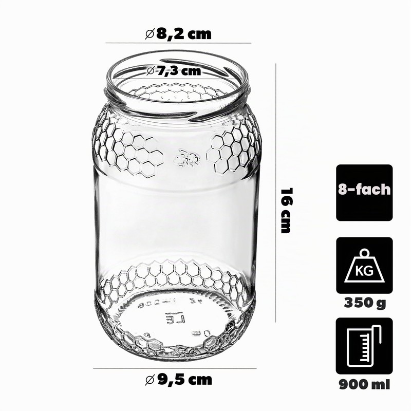KADAX Set of 8 Preserving Jars, 900 ml, TO82 Bee,